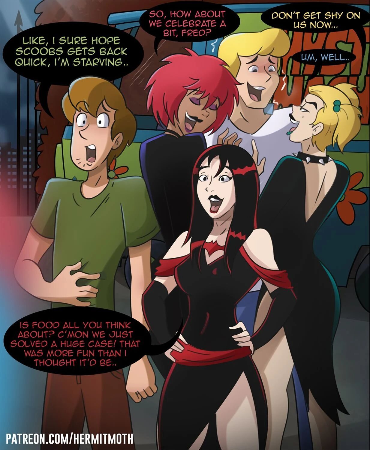 Shaggy and Fred party with the Hex girls